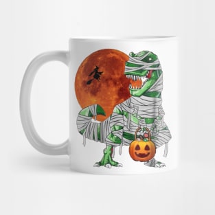 Halloween Pumkin Dinosaur T-rex & Witch Under the Moonlight Mug